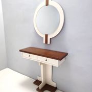 Postmodern Ivory Lacquered Walnut Wall Mirror and Console Table, Italy