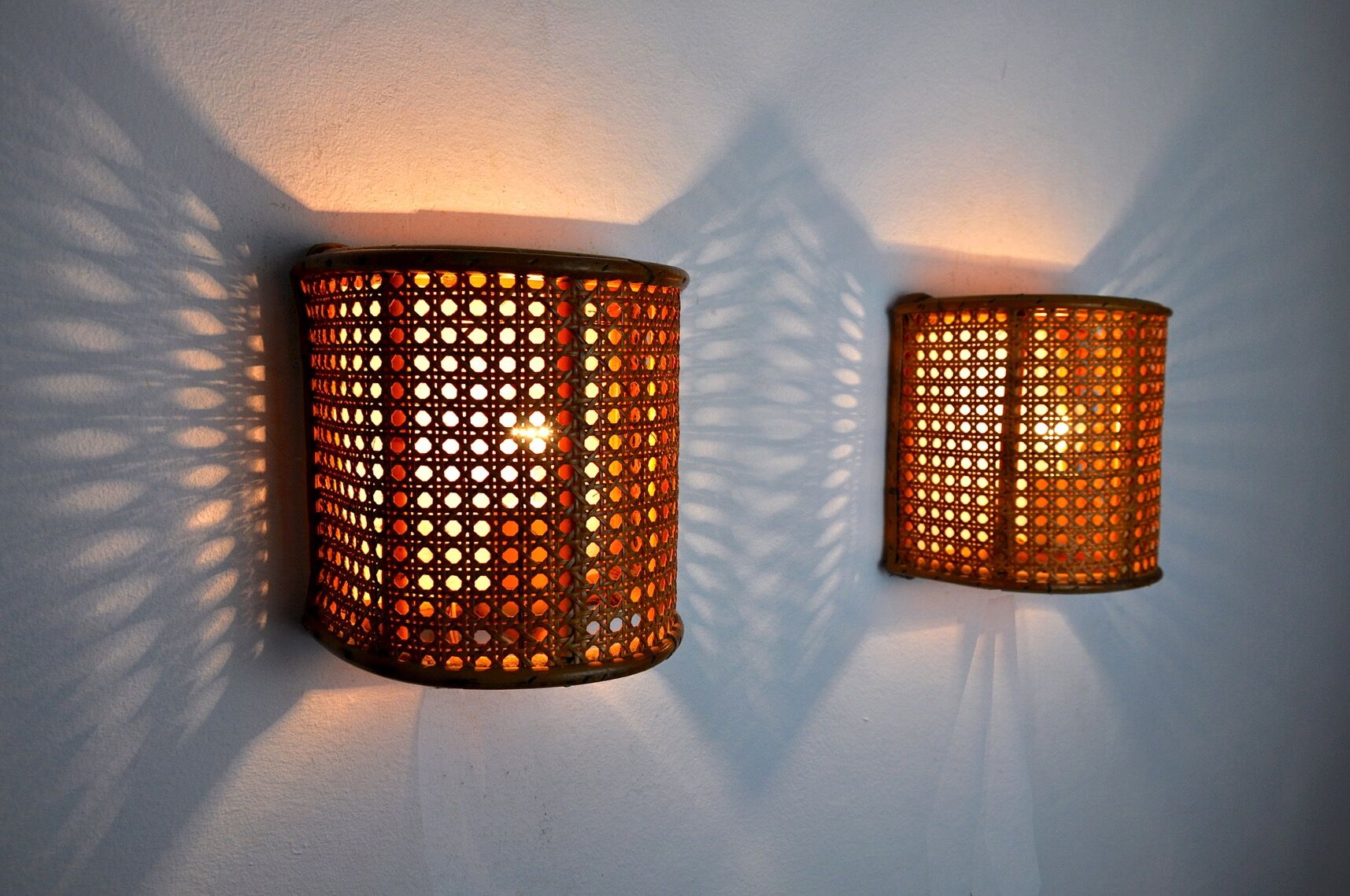 Pair of rattan wall lamps, France, 1960