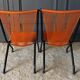 Suite of 4 folding armchairs scoubidou red and tubular black 1960