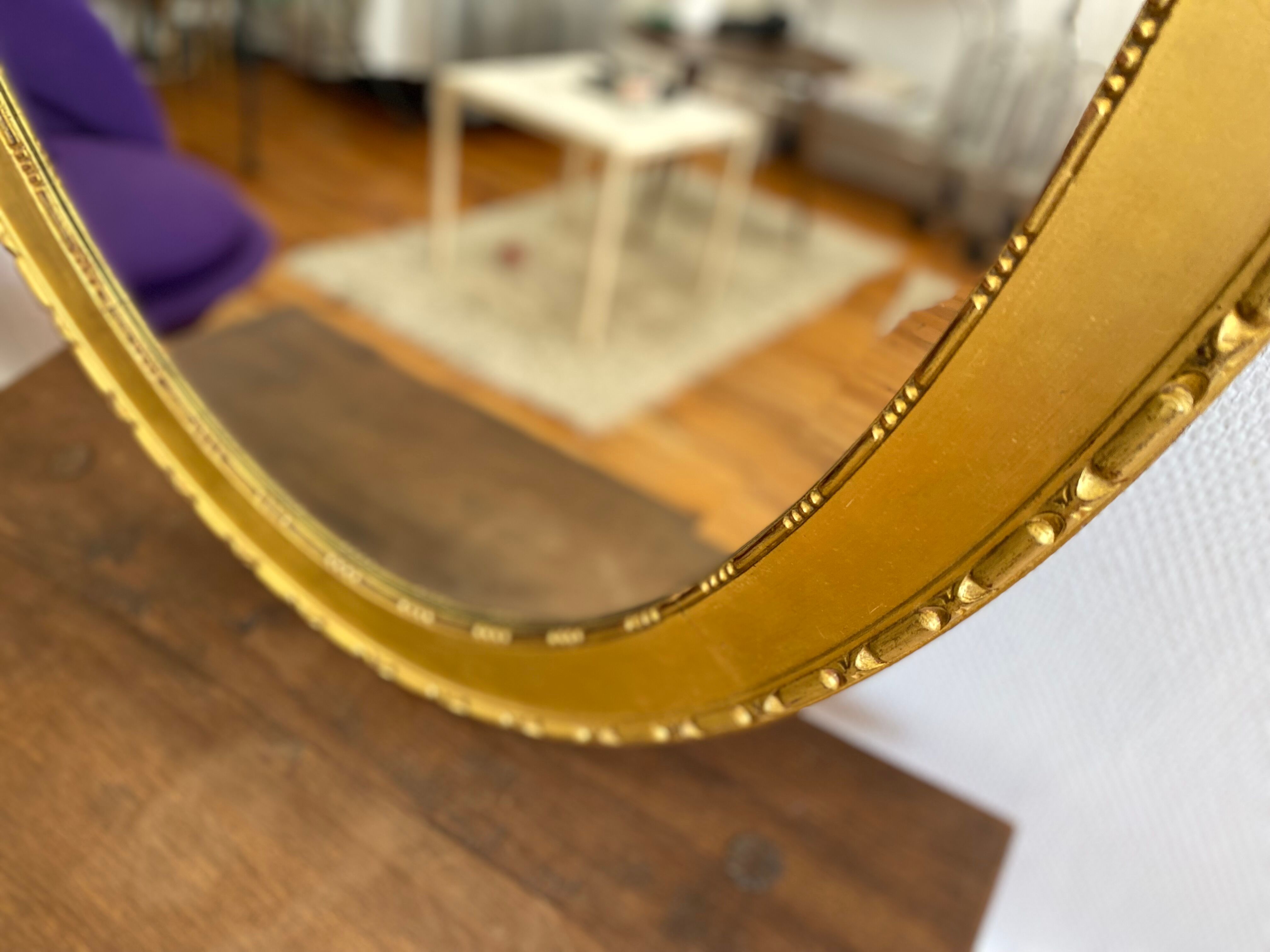 XXth oval mirror, gilded wood trumeau, beveled ice, vintage medallion mirror