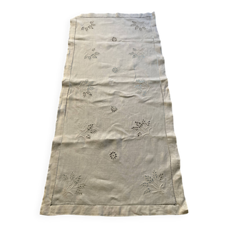 Antique hand-embroidered table runner with wheat ear motif
