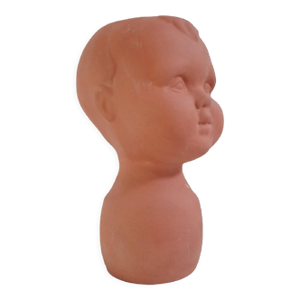 Vase vintage tête d'enfant terre cuite cache-pot