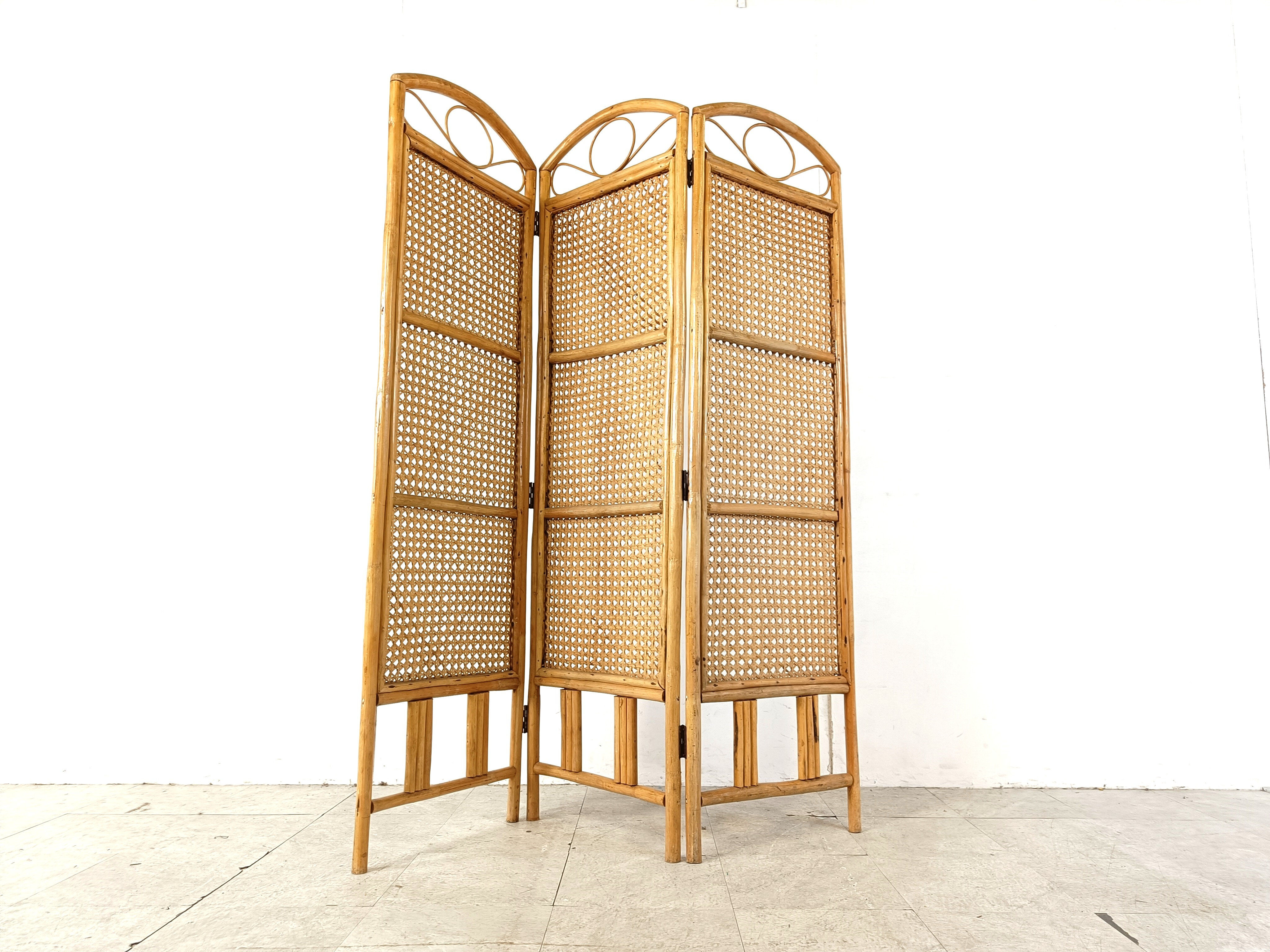 Bamboo room divider or folding screen, 1970s
