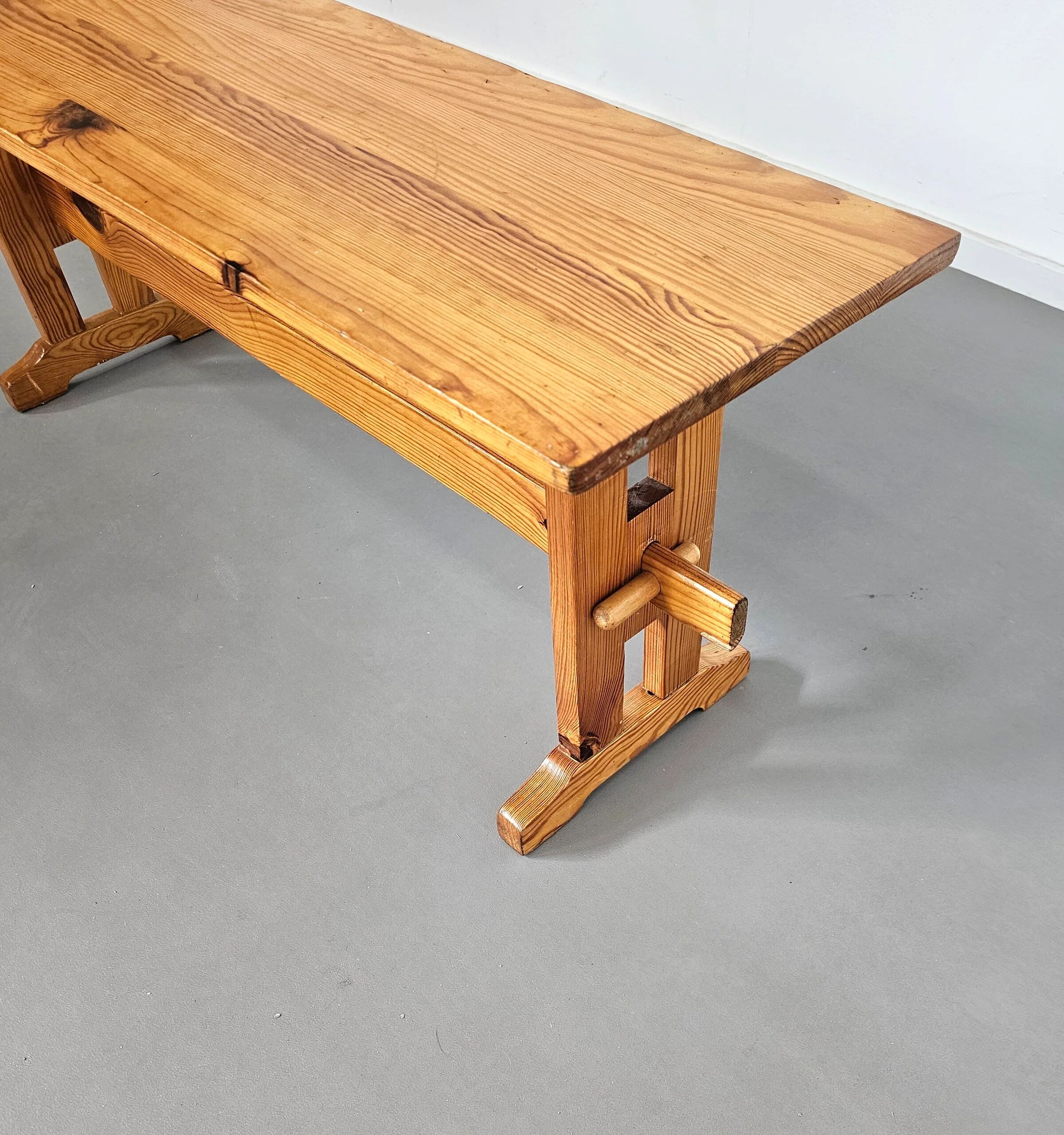 Scandinavian modern solid pinewood benches and dining table, 1970s
