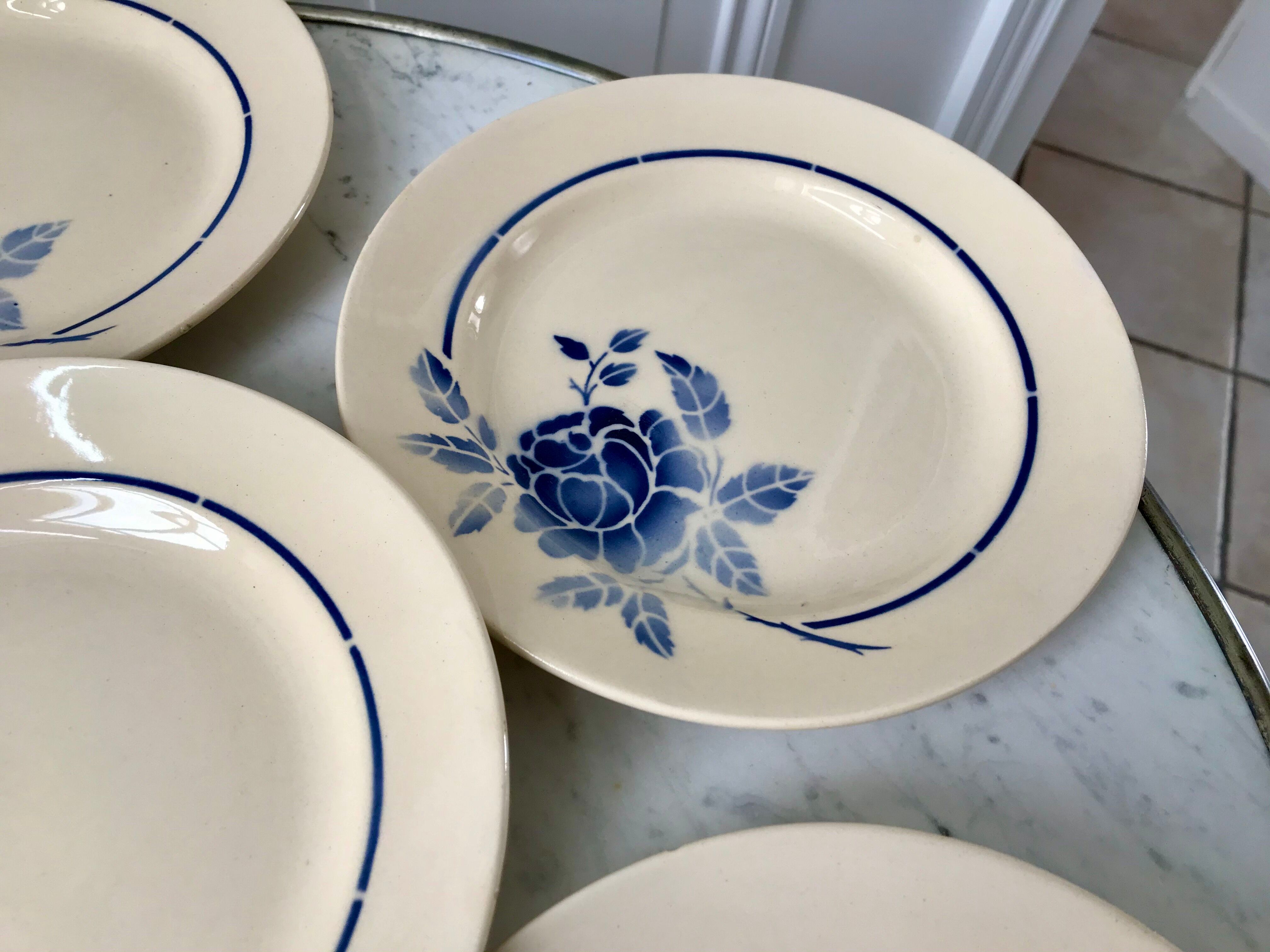 Set of 6 dessert plates blue flowers saint-amand 30s-40s