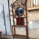 Front coat holder with 1930s bamboo patère mirror