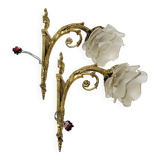 2 19th Century Gilt Bronze Wall Sconces with Molded Glass Globes in the Shape of