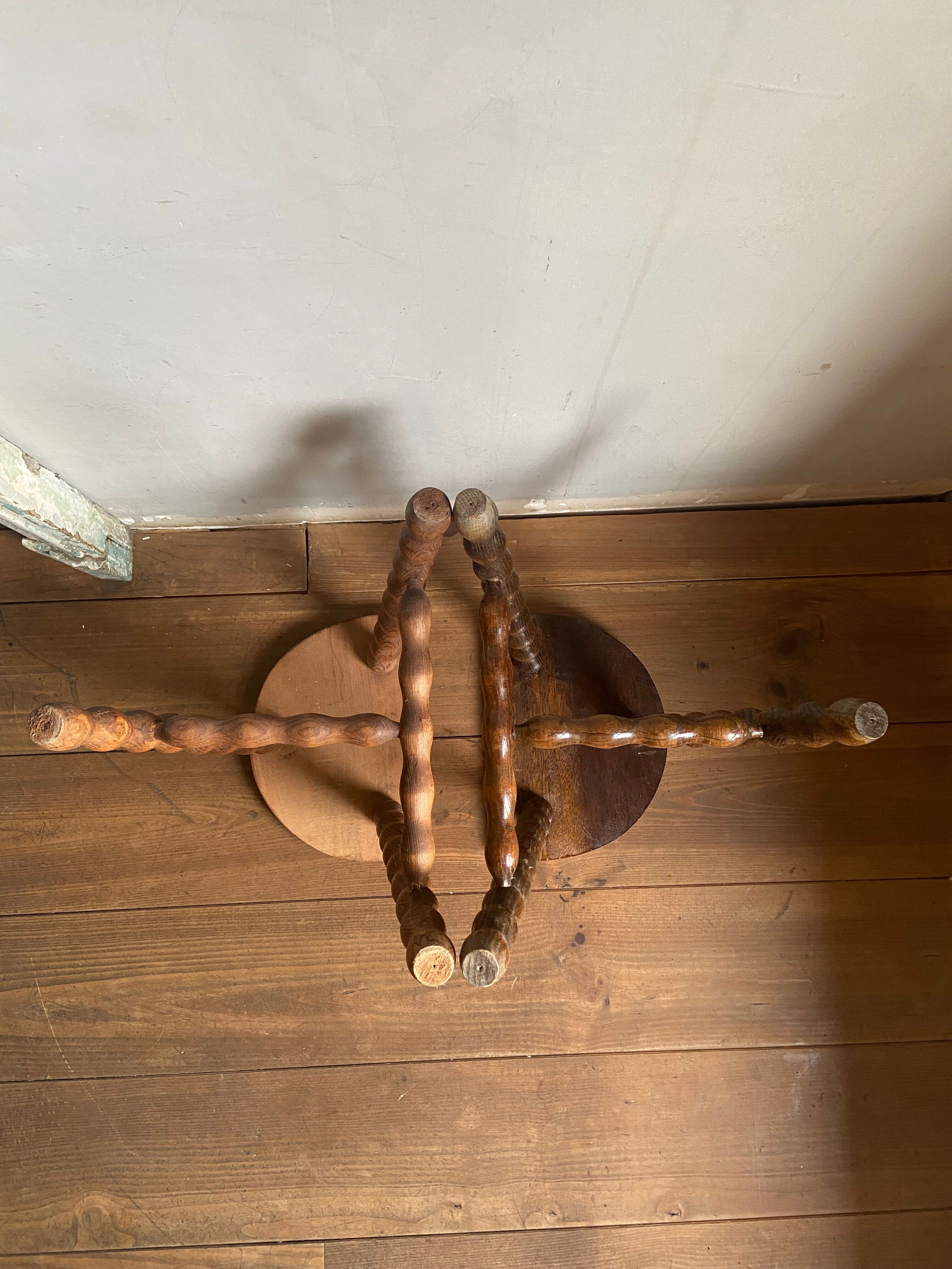 Pair of wooden milkman's stools turned brutalist