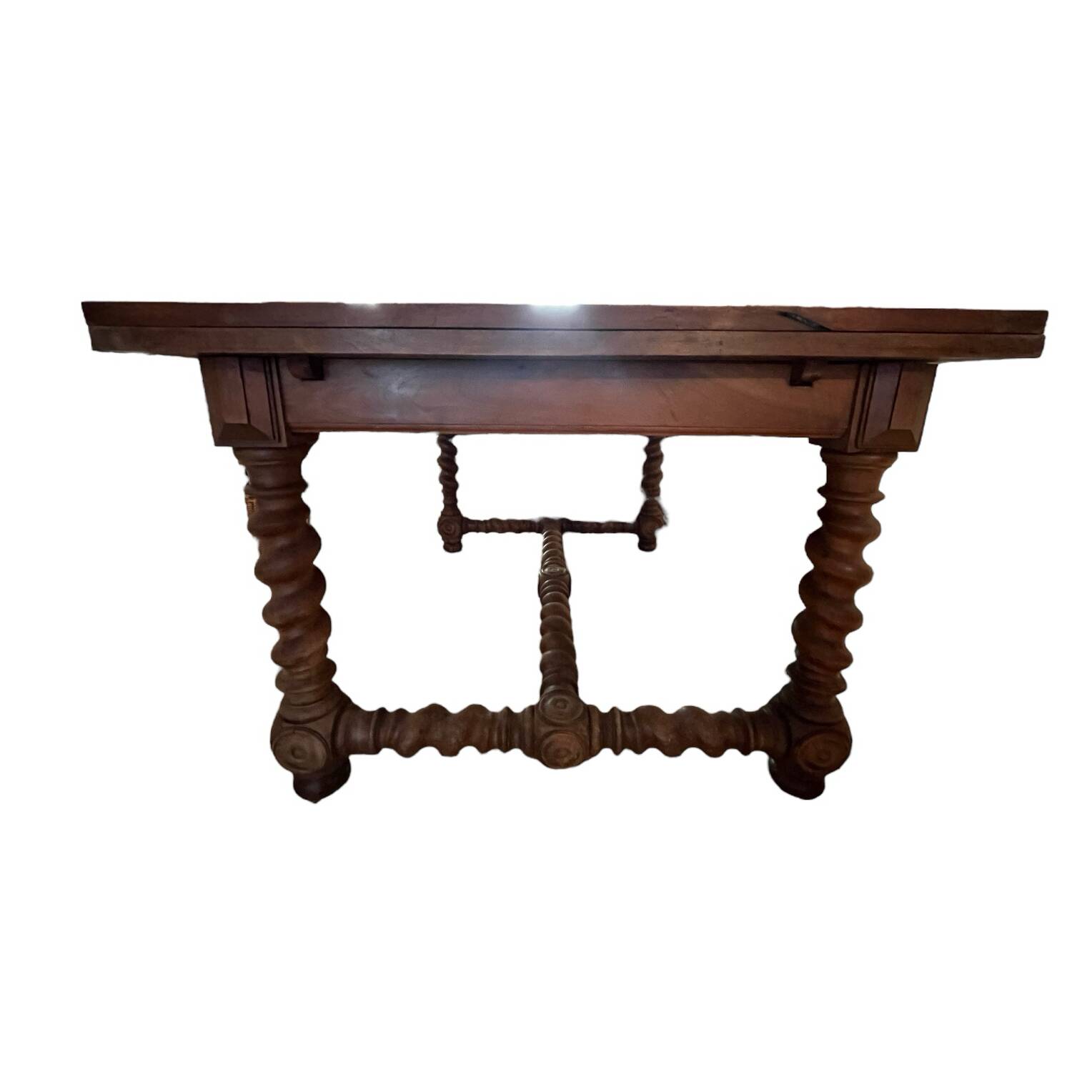 Louis XIII style wooden dining table with spiral turned legs