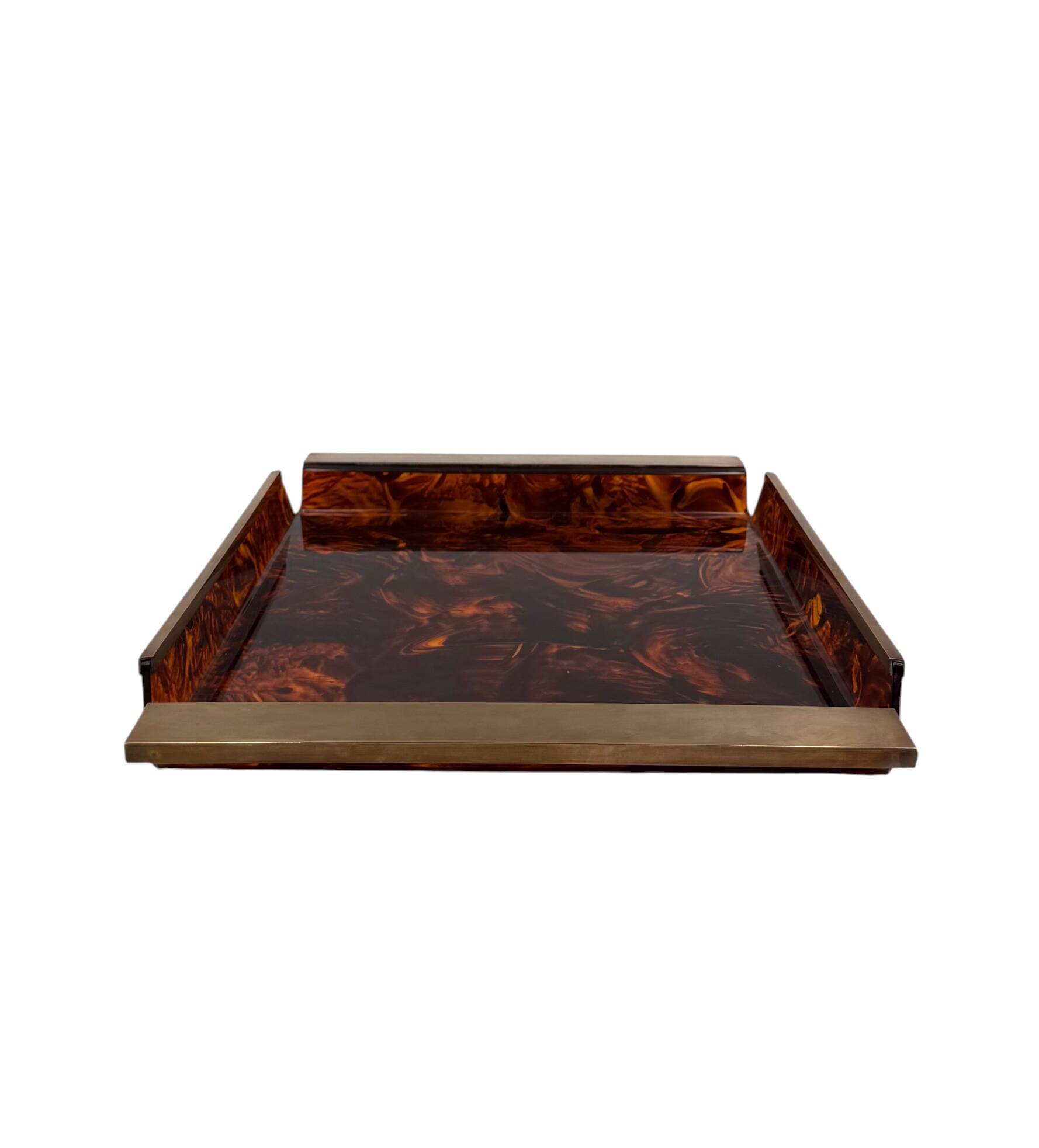 Hollywood regency brass and tortoiseshell lucite tray, Italy 1970s