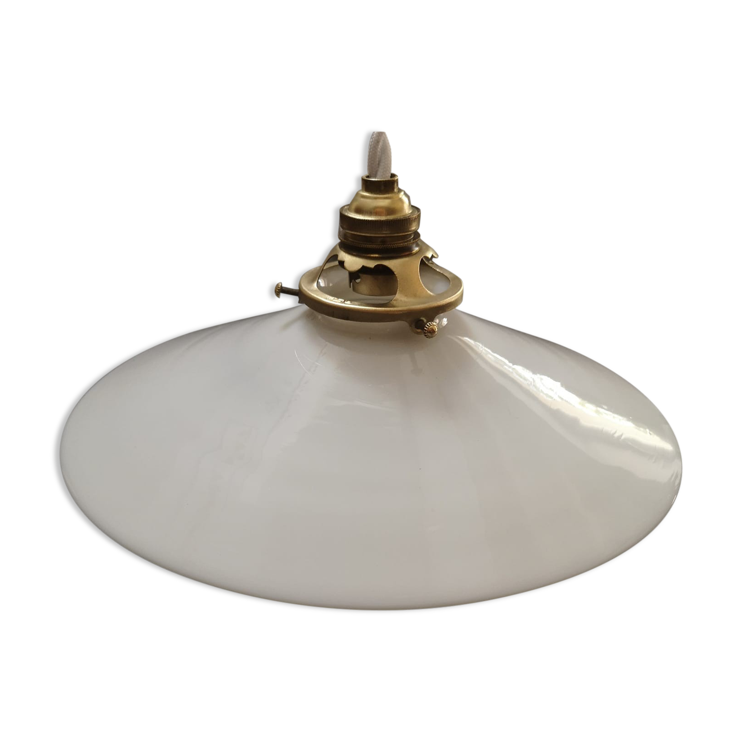 Suspension opaline blanche lisse baladeuse tbe art déco 1940 ø 25 cm tbe