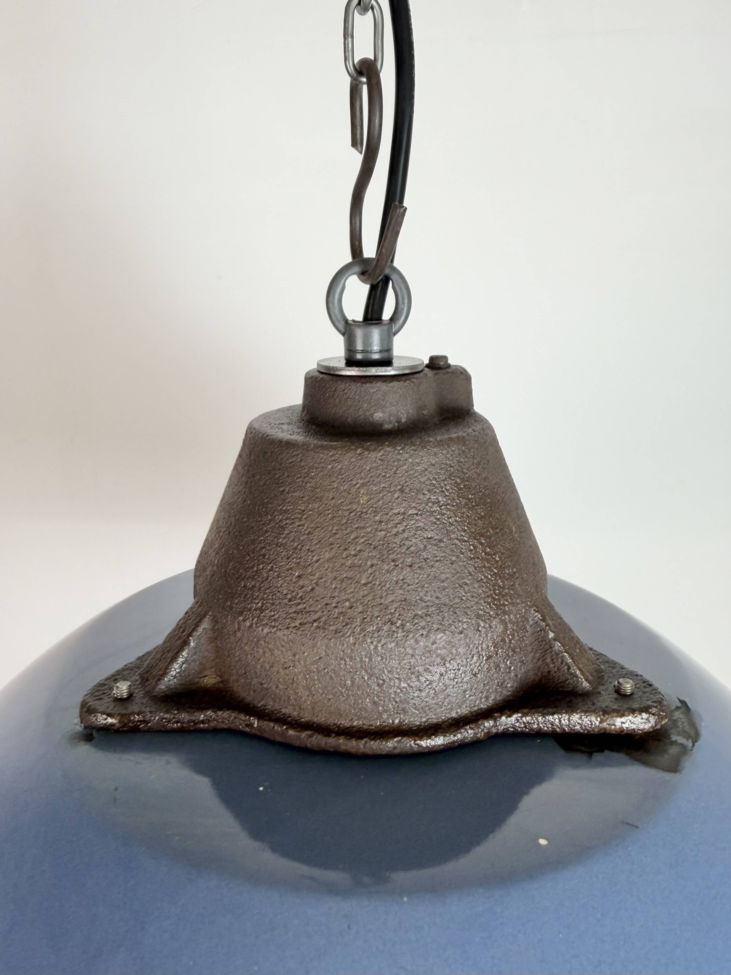Industrial Blue Enamel and Cast Iron Pendant Lamp, 1960s