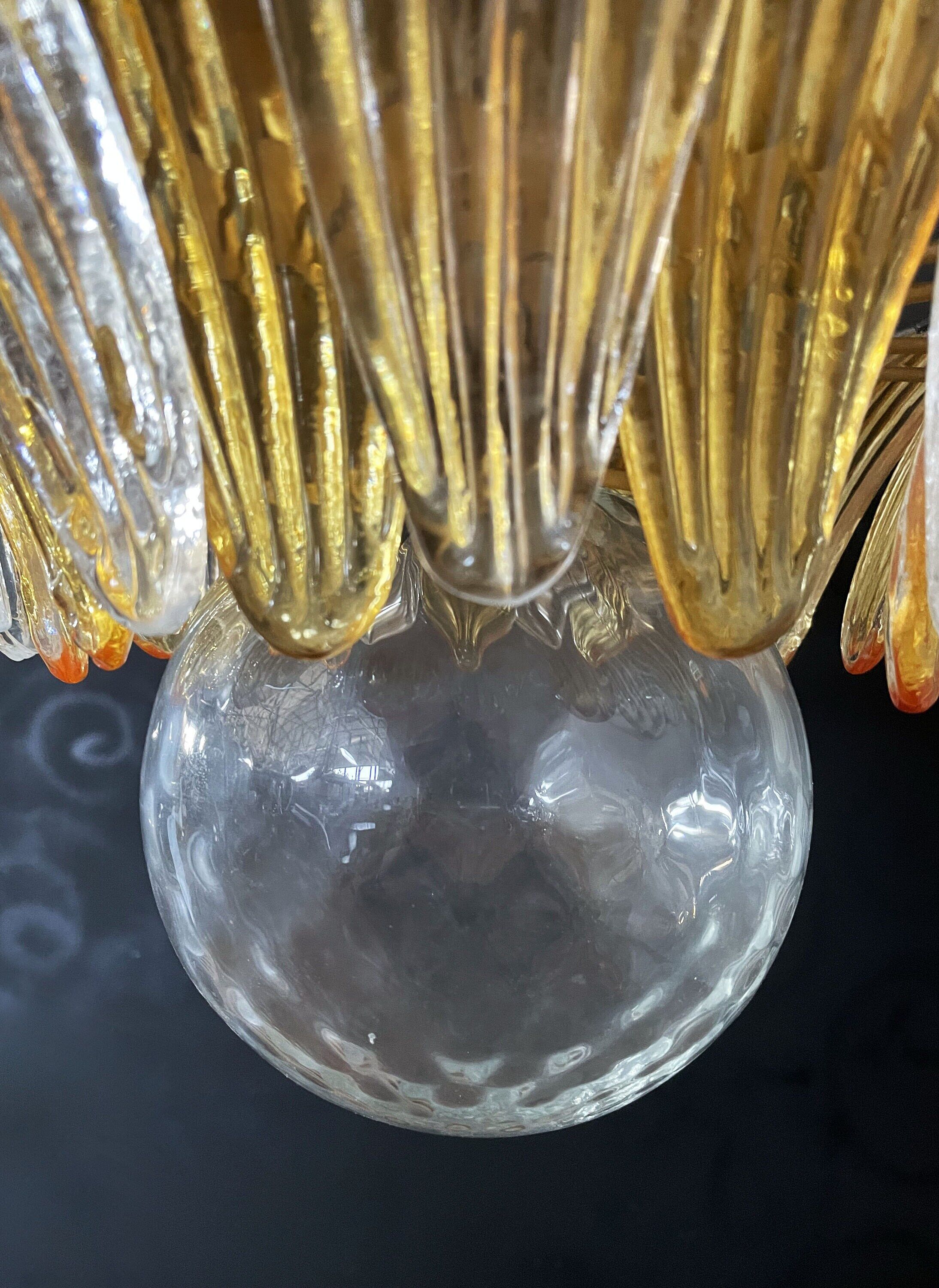 Plafonnier vintage italien de Murano - quatre niveaux, 163 verres ambrés et transparents