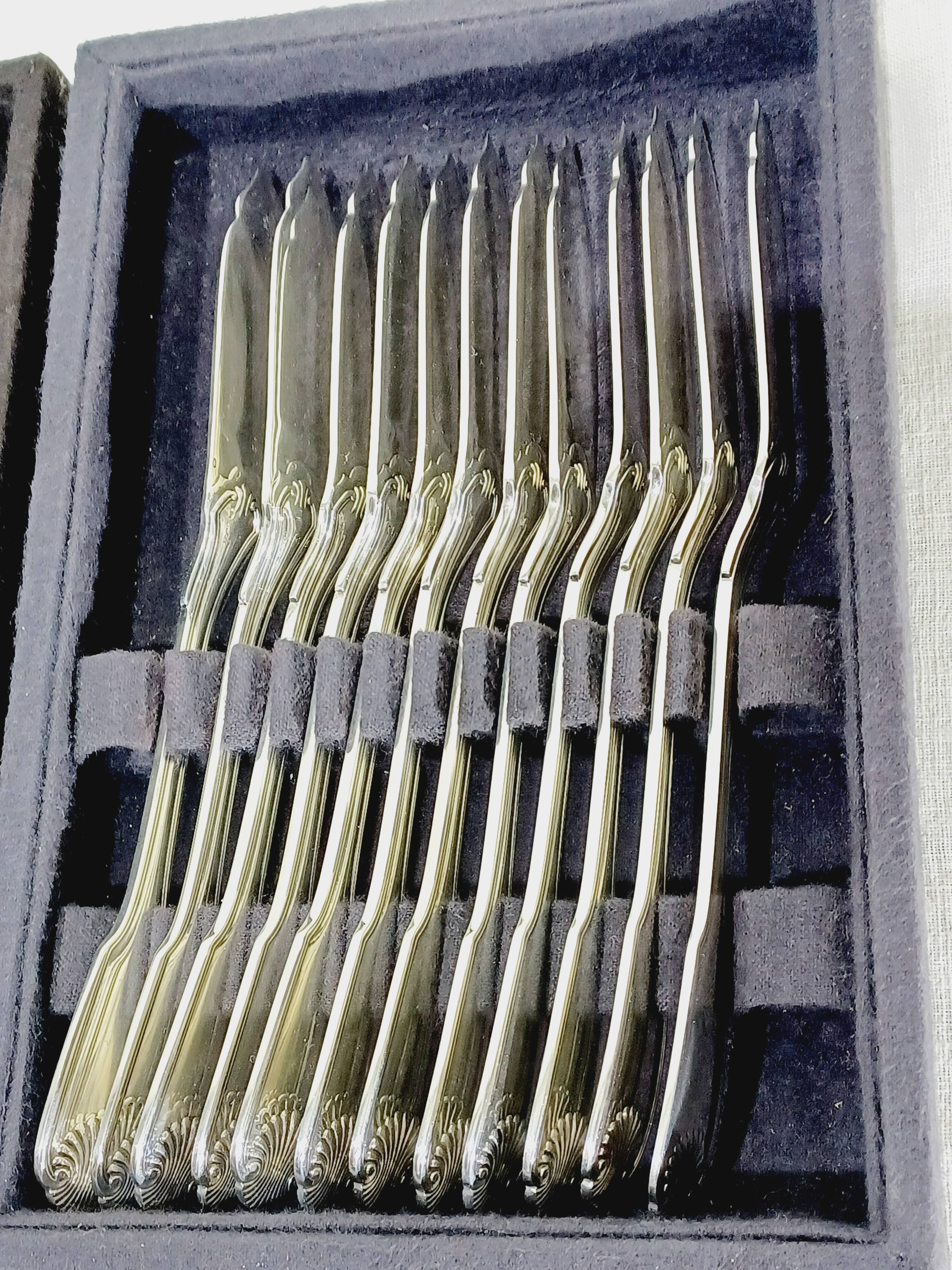 Christofle – 12-piece solid silver fish cutlery set, Vendôme model