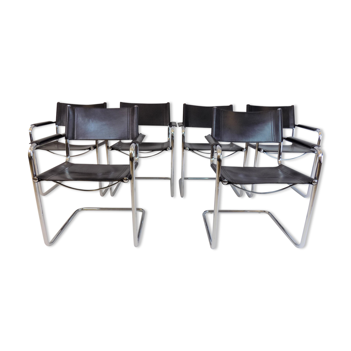 Set of 6 leather cantilever chairs