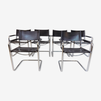 Set of 6 leather cantilever chairs