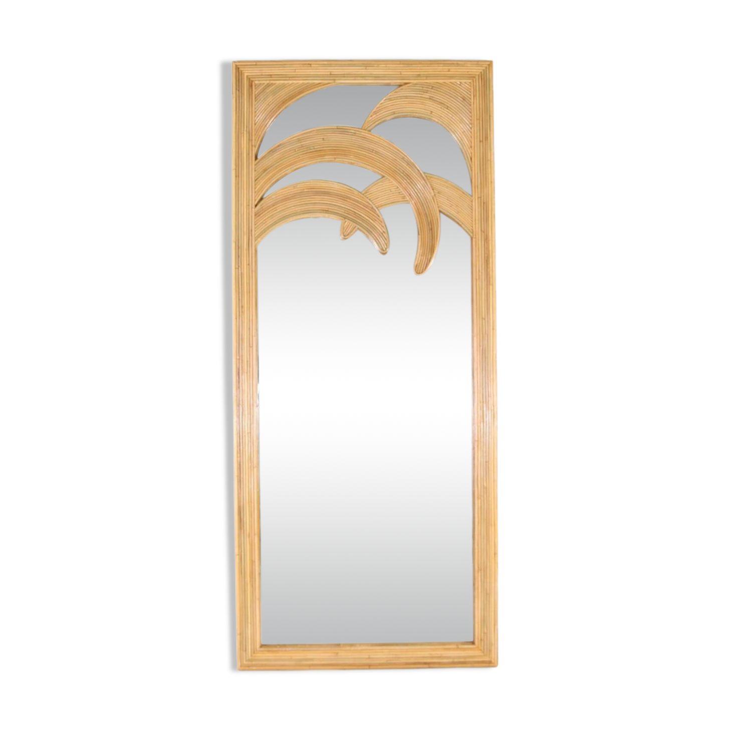 Large "palm" mirror in rattan