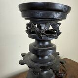 Japan Meiji period: Pair of patinated bronze candlesticks circa 1880