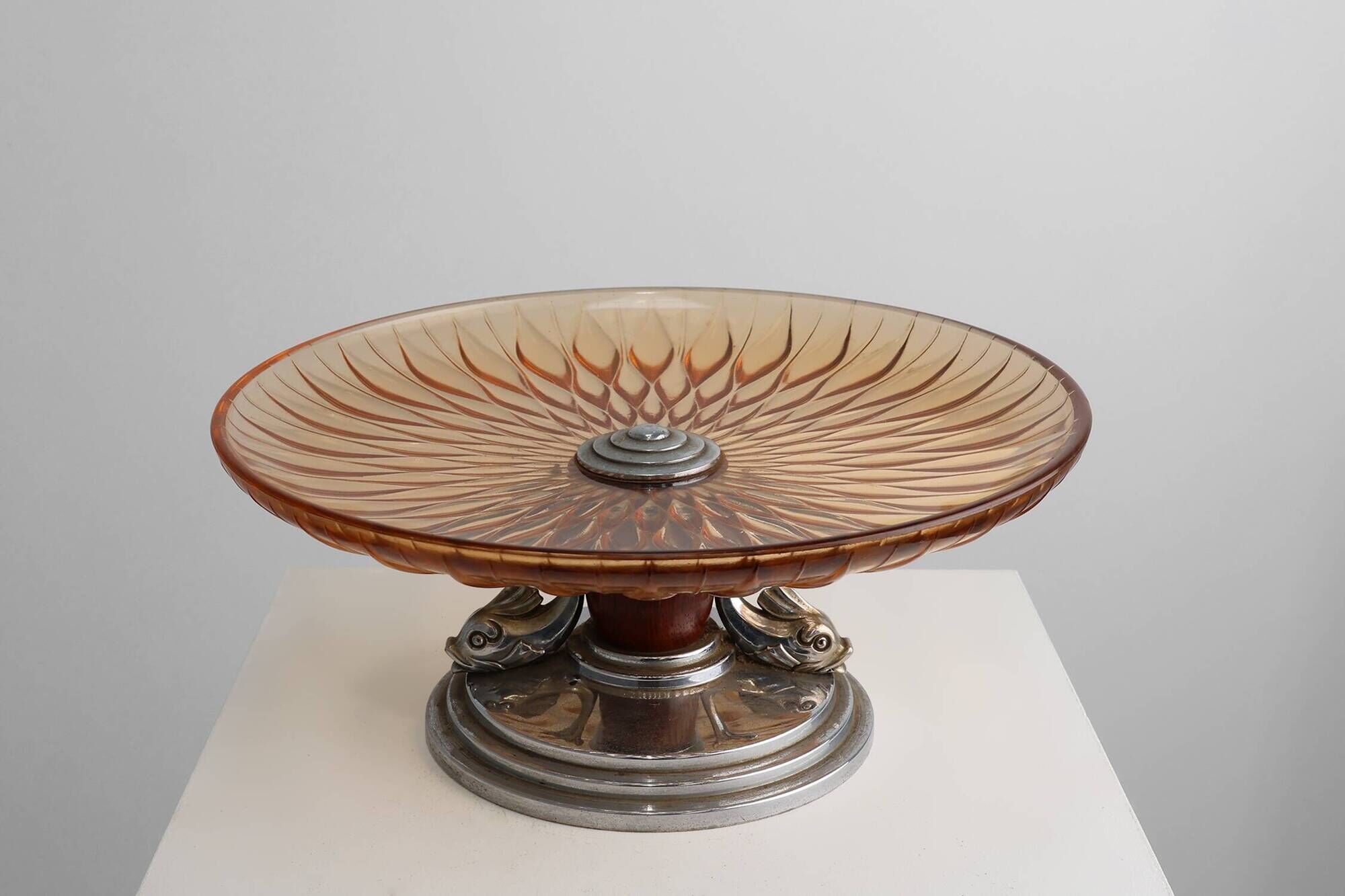 Art Deco Glass and Metal Fruit Bowl, France, circa 1940