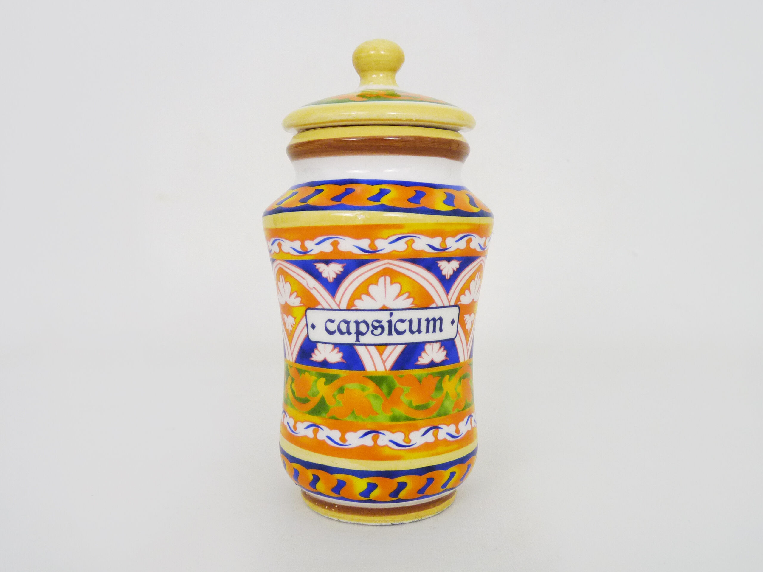 Old apothecary pot, Capsicum ceramic medicine jar. Year 70 80