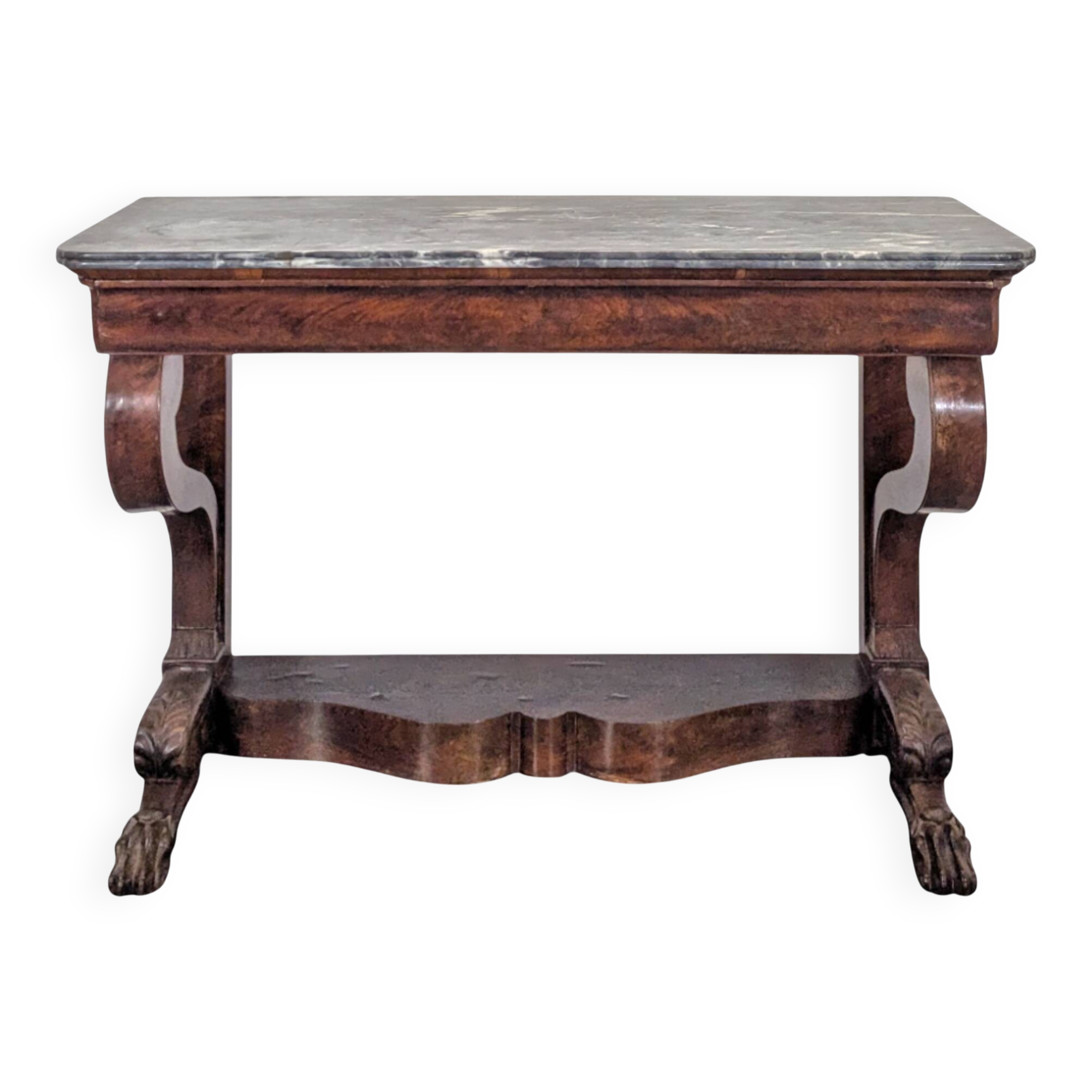 Restoration period console in flamed mahogany