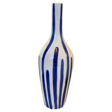 Ceramic vase bottle stripes blue white
