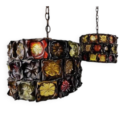 Suspensions en verre et métal de style brutaliste par Felipe Delfinger pour Feder, Mexique années 1970