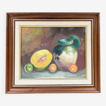 Tableau nature morte pichet et melon