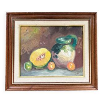 Tableau nature morte pichet et melon