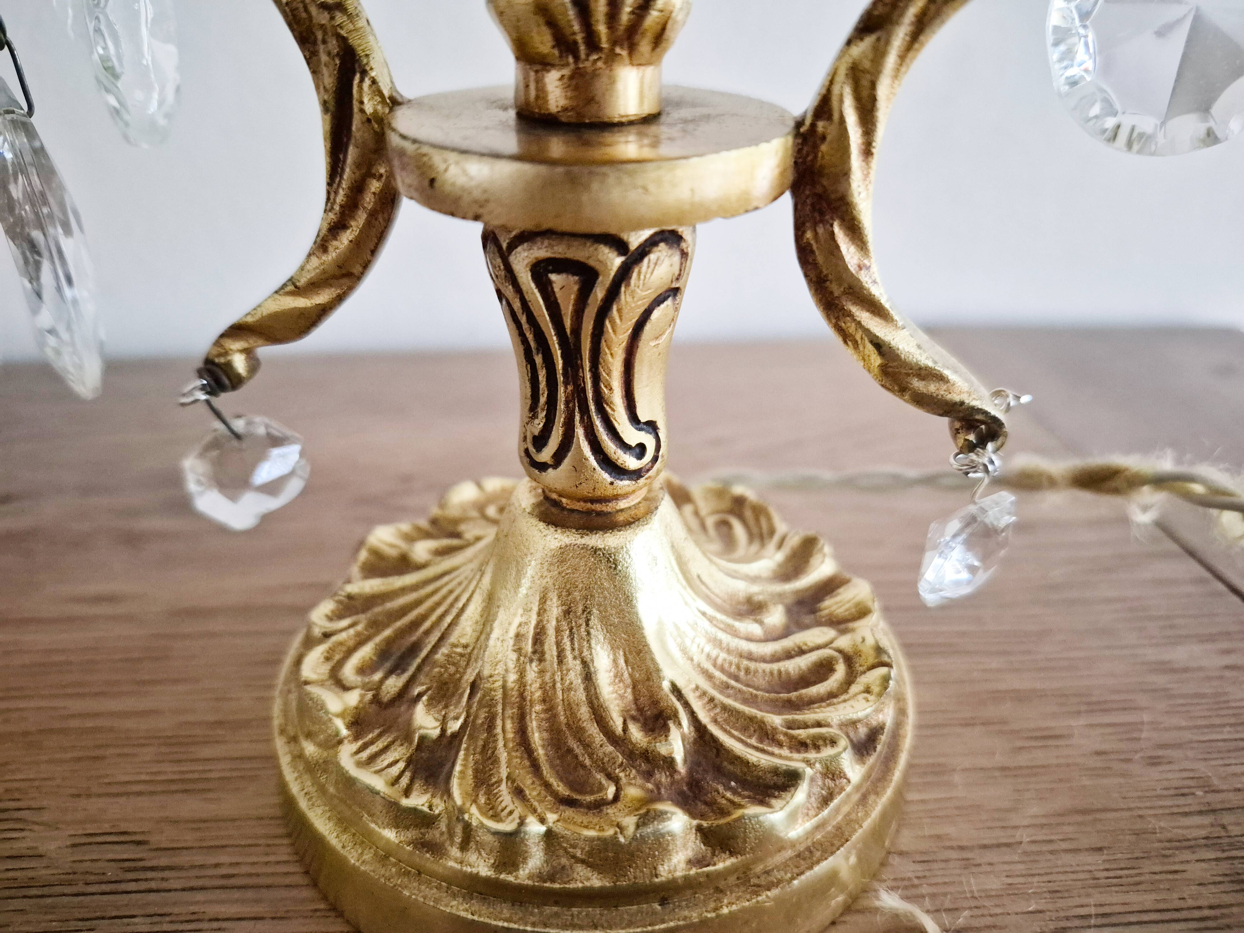 Gilt bronze bouillotte lamp with crystal drops, Empire style