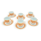 6 Midcentury Porcelain Coffee Cups & Saucers, EPIAG, Czechoslovakia