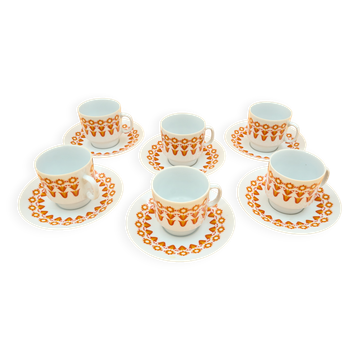 6 tasses à café en porcelaine et sous-tasses des années 50, EPIAG, Tchécoslovaquie