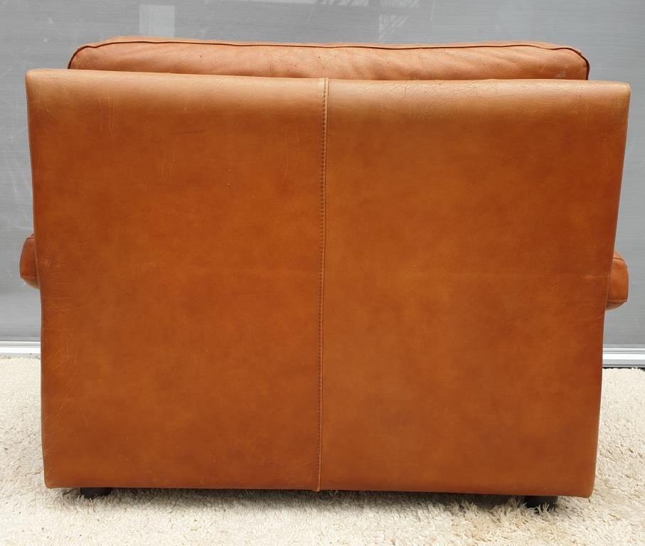 Fauteuil club lounge cuir cognac design 1970