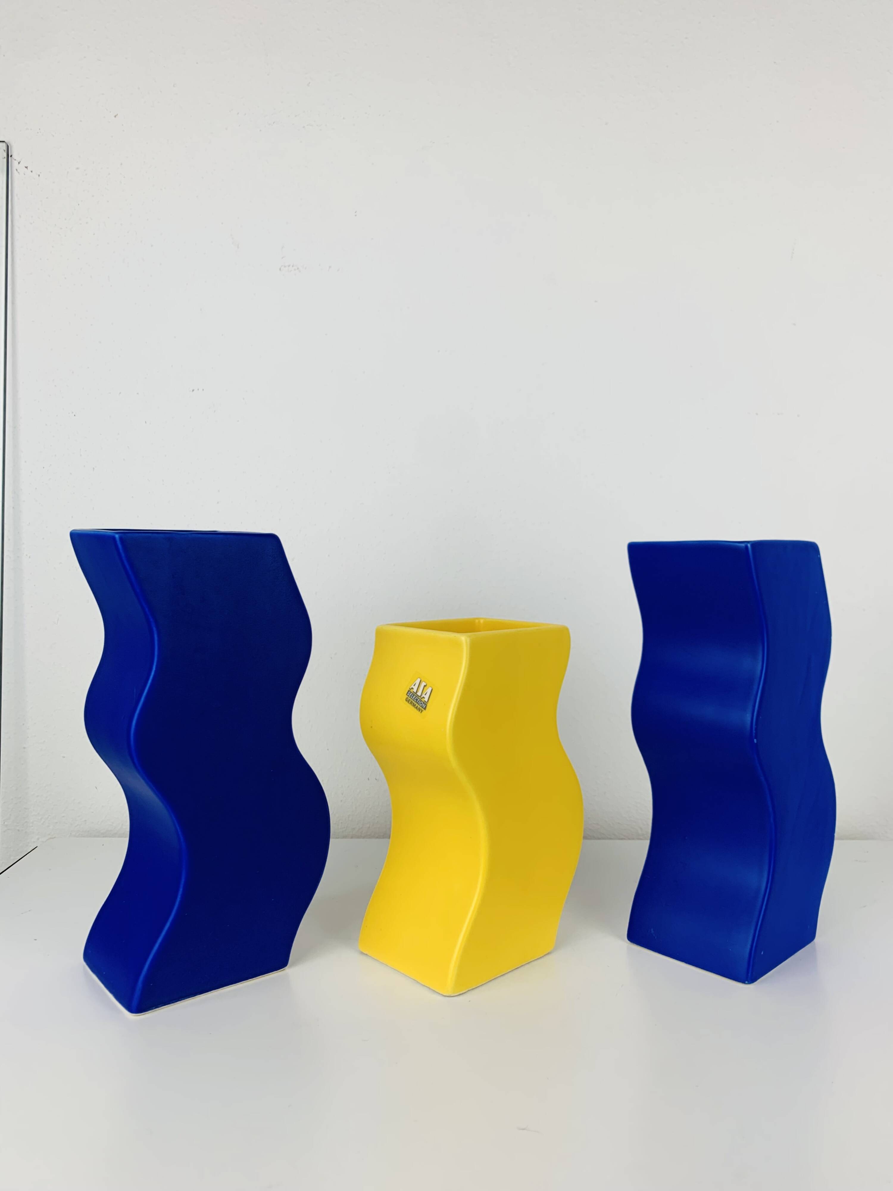 Trio of Asa vases, 1980s ceramic, vintage Memphis style