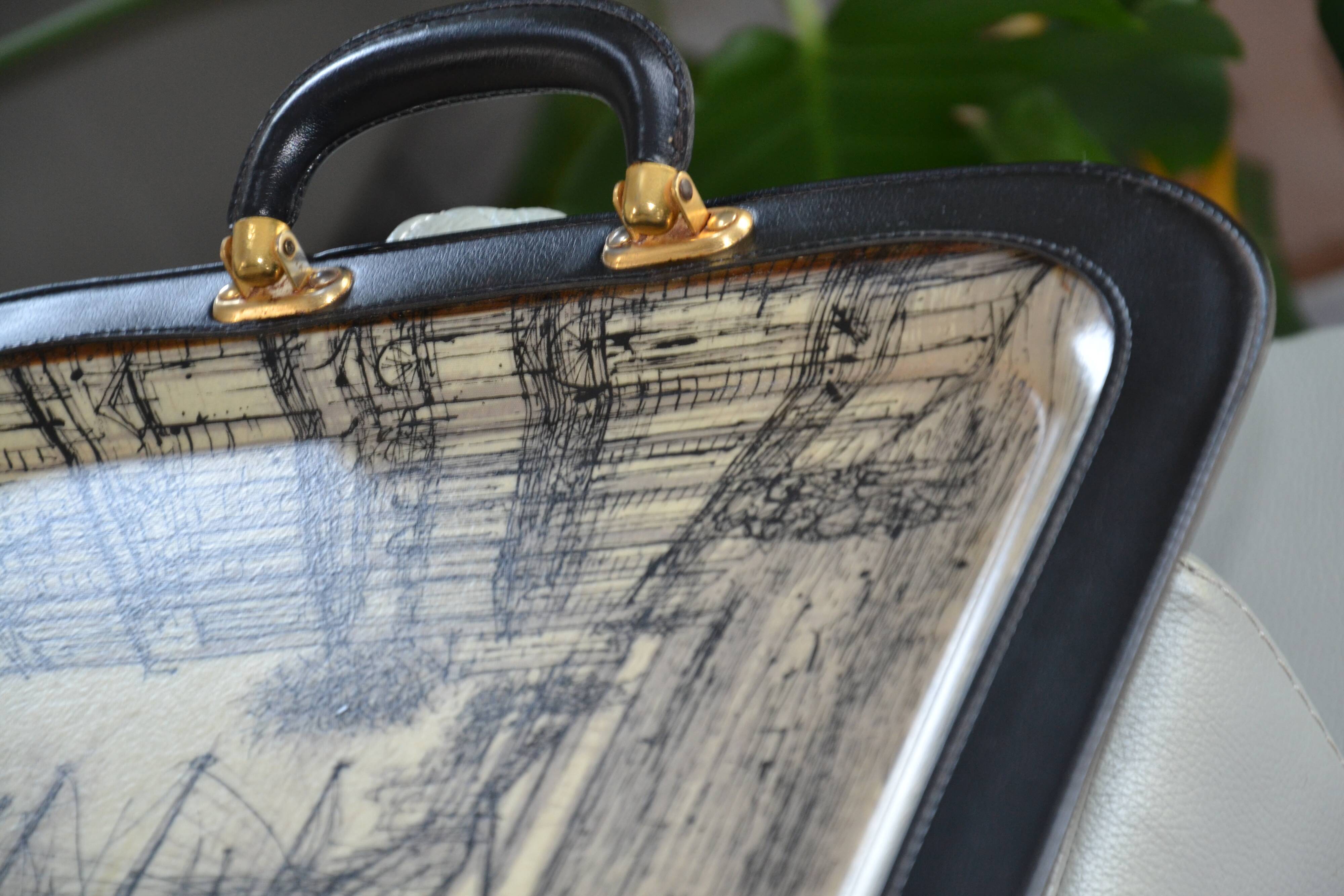 Large leather and fiberglass tray Manufacture Manover