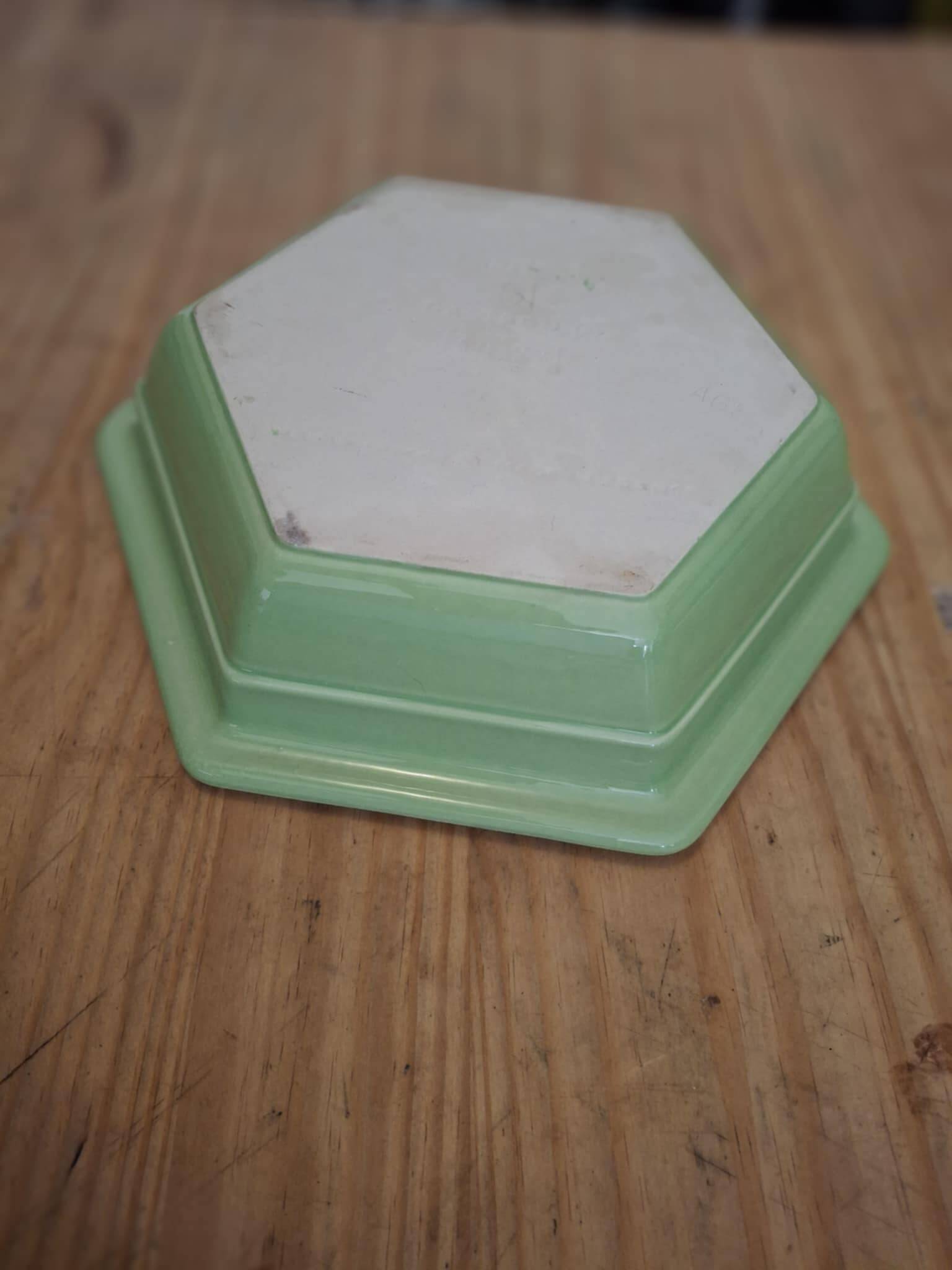 Hexagonal serving dish Emile Henry Green and White model Gastron