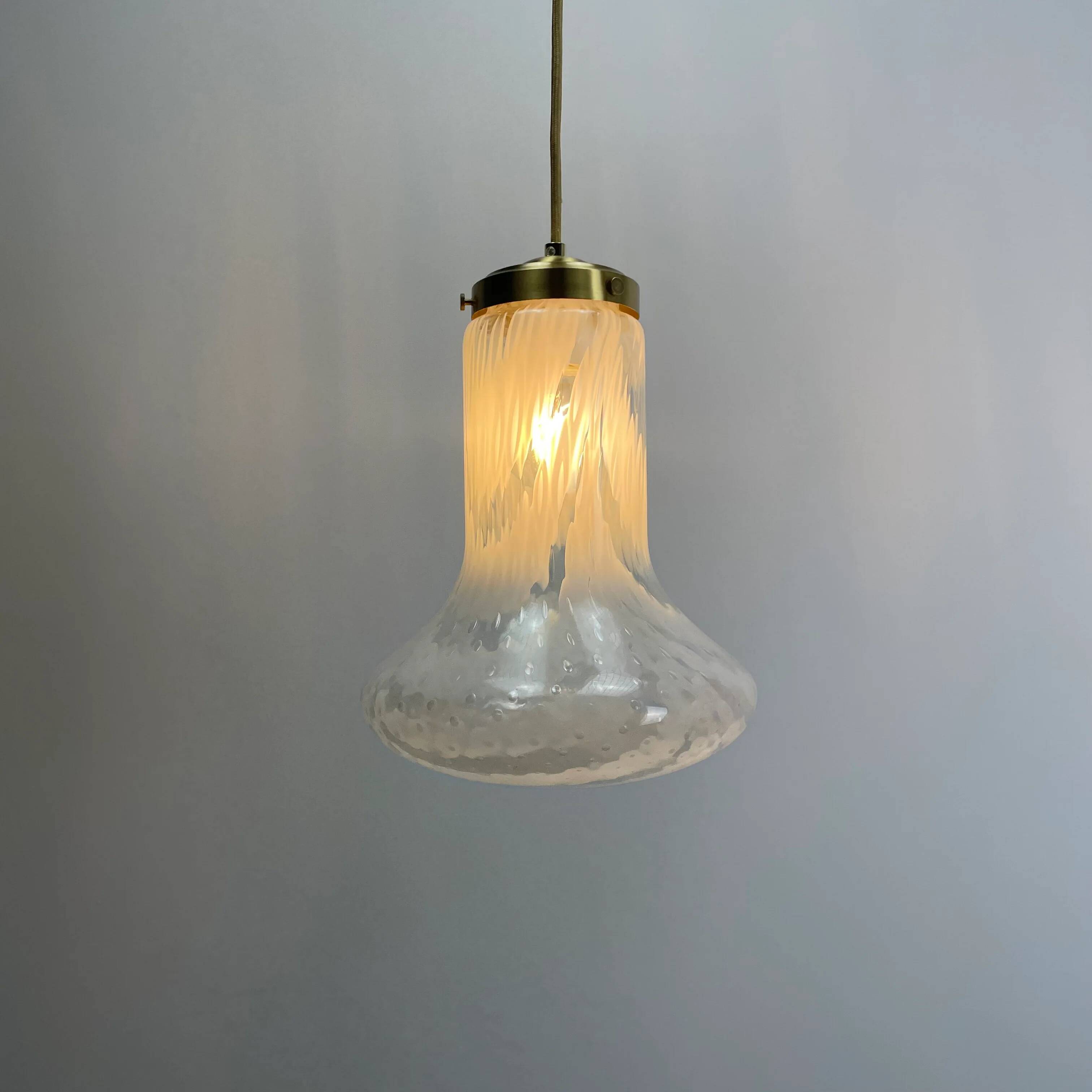 Suspension in cloudy and transparent white glass, Italian, 1960.