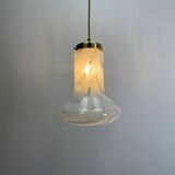 Suspension in cloudy and transparent white glass, Italian, 1960.