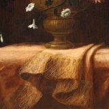 Antique painting from the 17th century, still life with flower vase