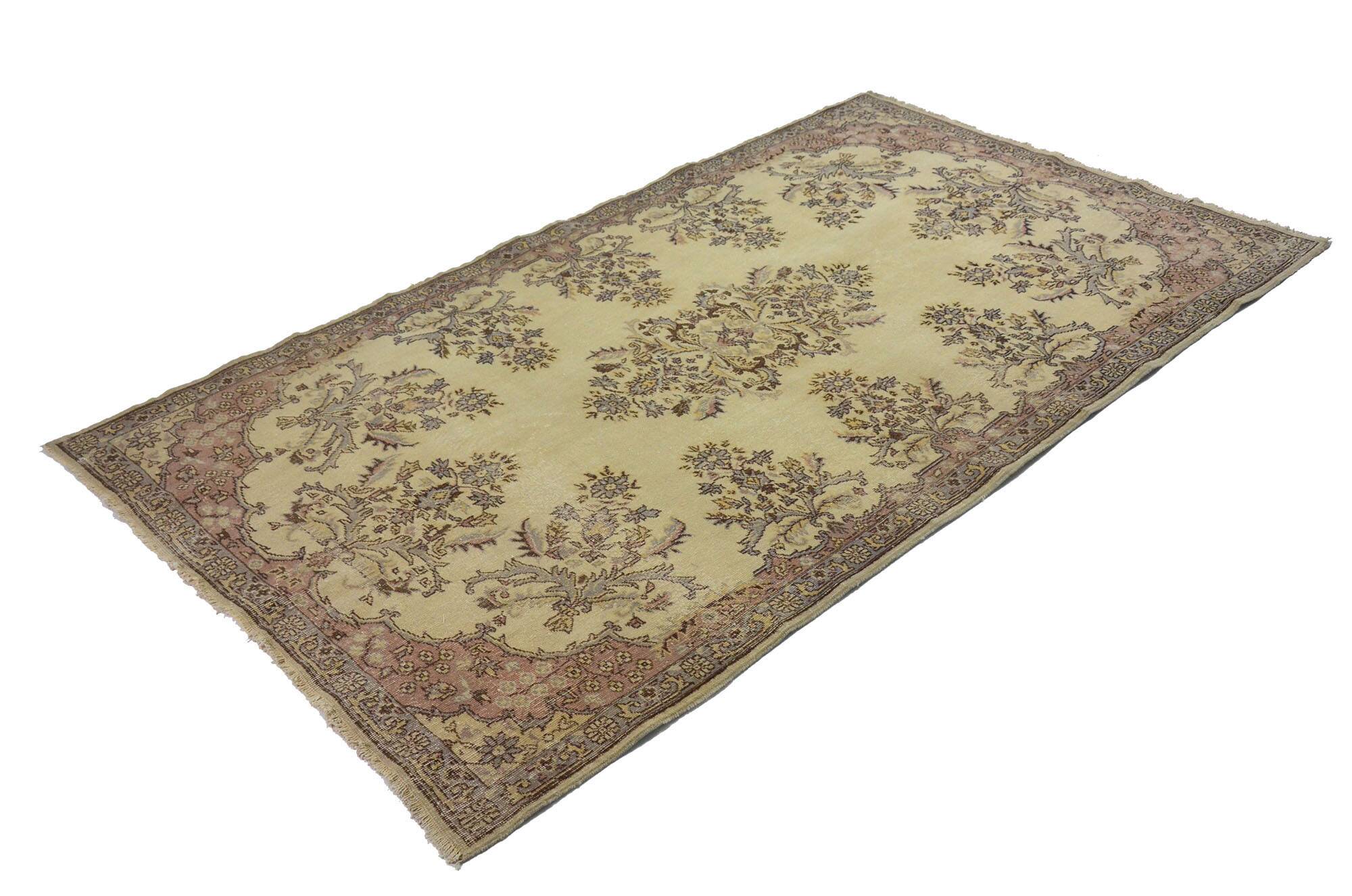 Vintage Turkish Carpet Floral Beige Brown 280 x 161 cm