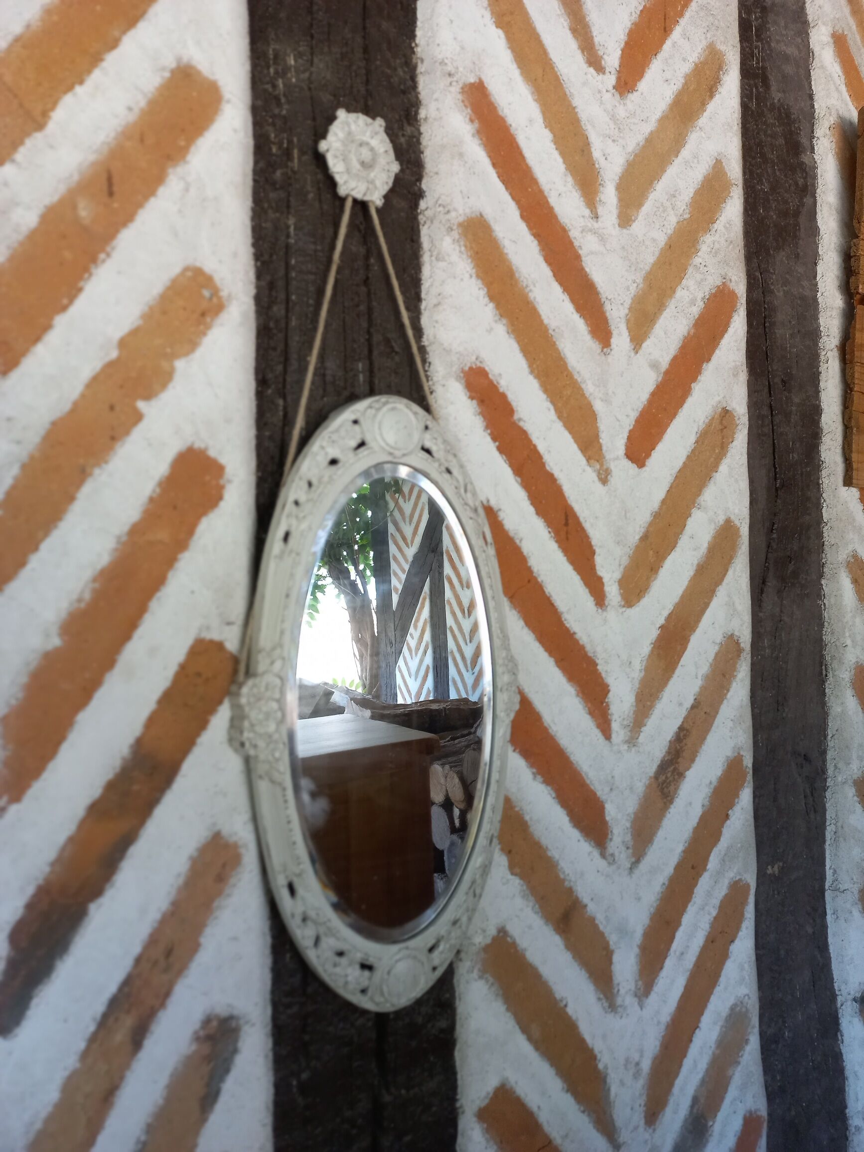 Oval mirror Art Deco patinated linen