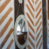 Oval mirror Art Deco patinated linen