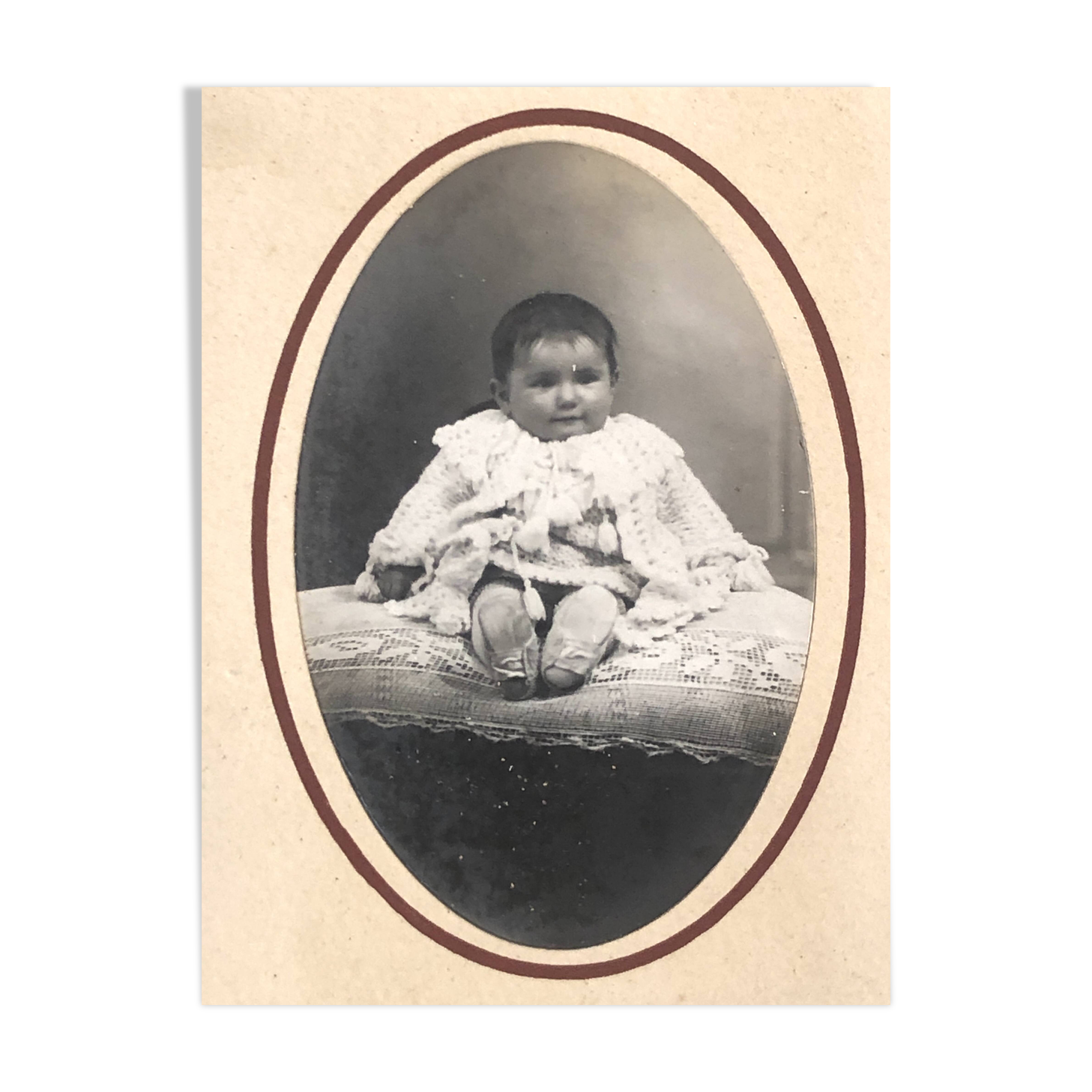 Oval Black and White Toddler Photo