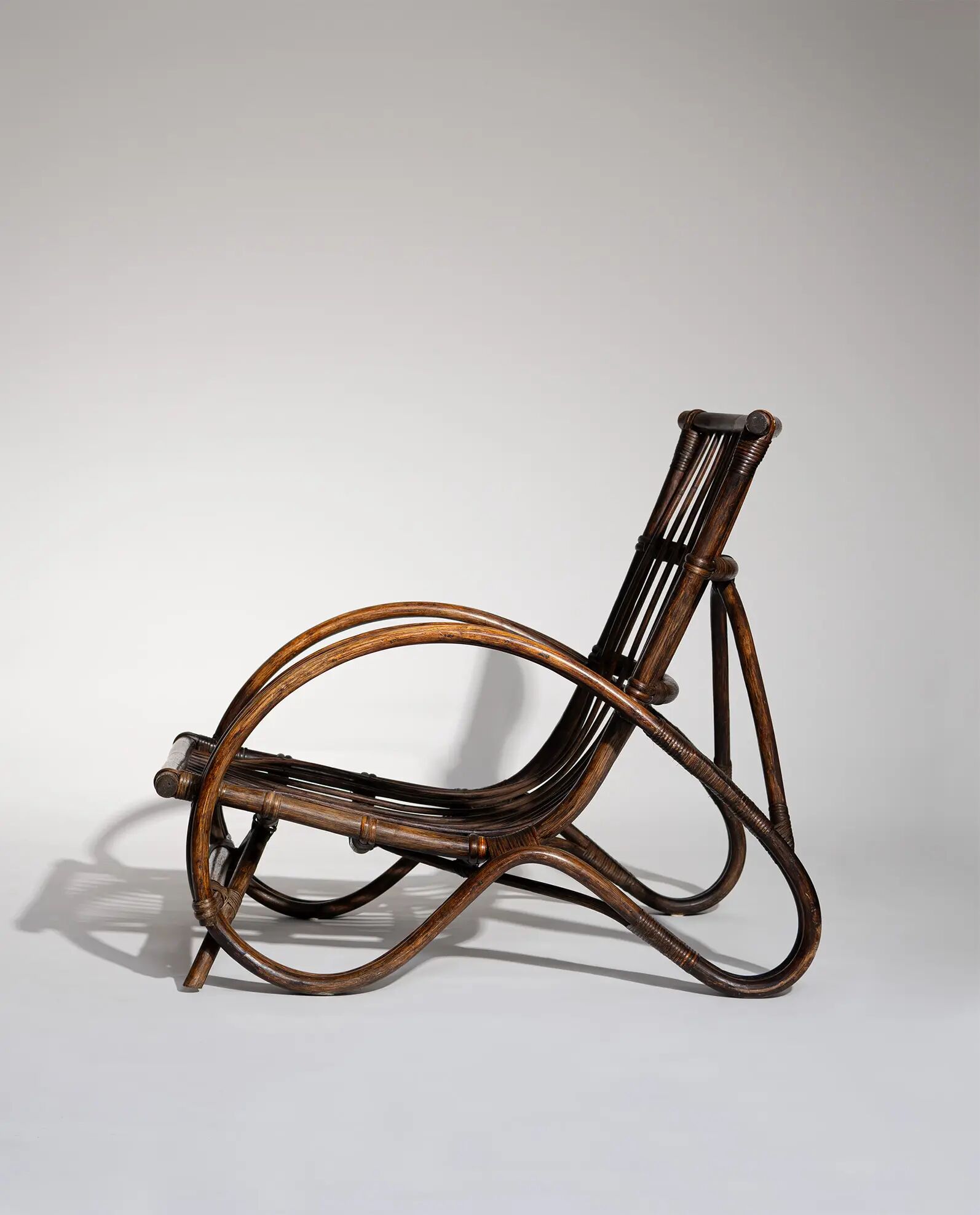 Pair of Sculptural Dutch Rattan Lounge Armchairs, Mid-Century Modern, 1960s