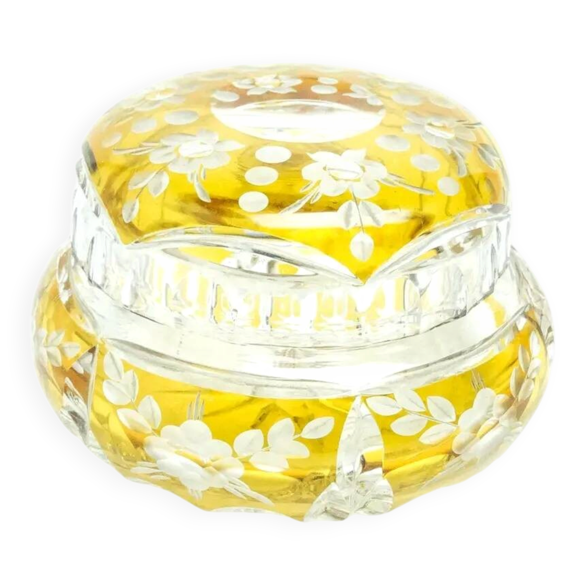 Bonbonnière Art Déco, en verre cristal, Julia Glassworks, Pologne, années 1960
