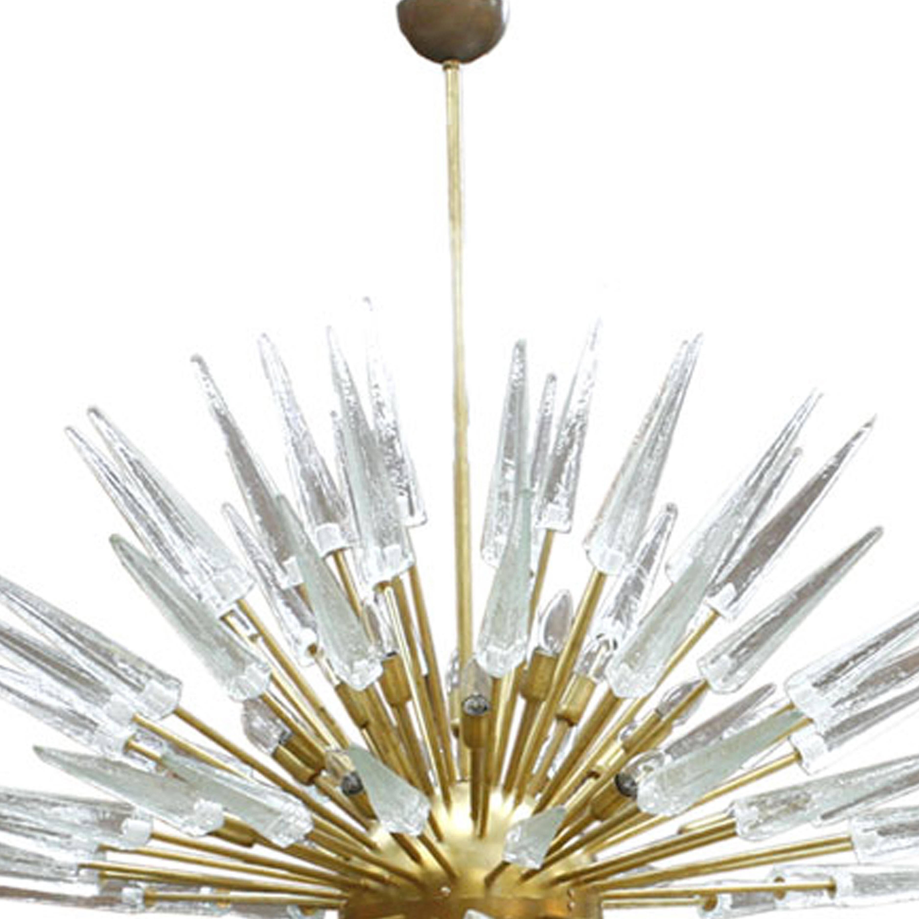 Mid Century Style Sputnik Lamp, Murano Glass and Brass Italian Chandelier