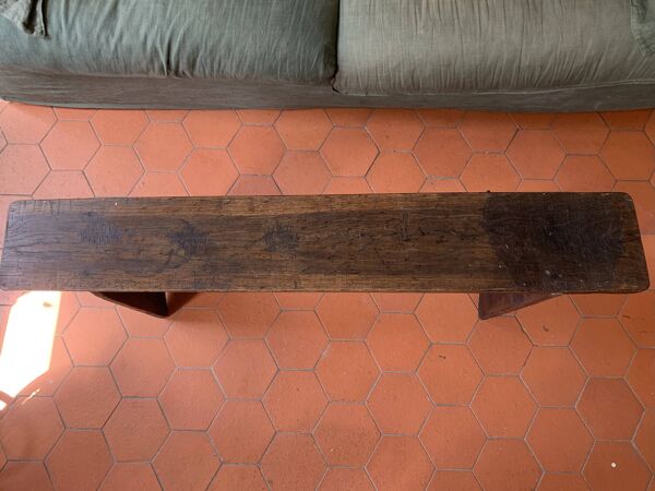 Banc 19e en chêne patiné, banc de ferme ancien