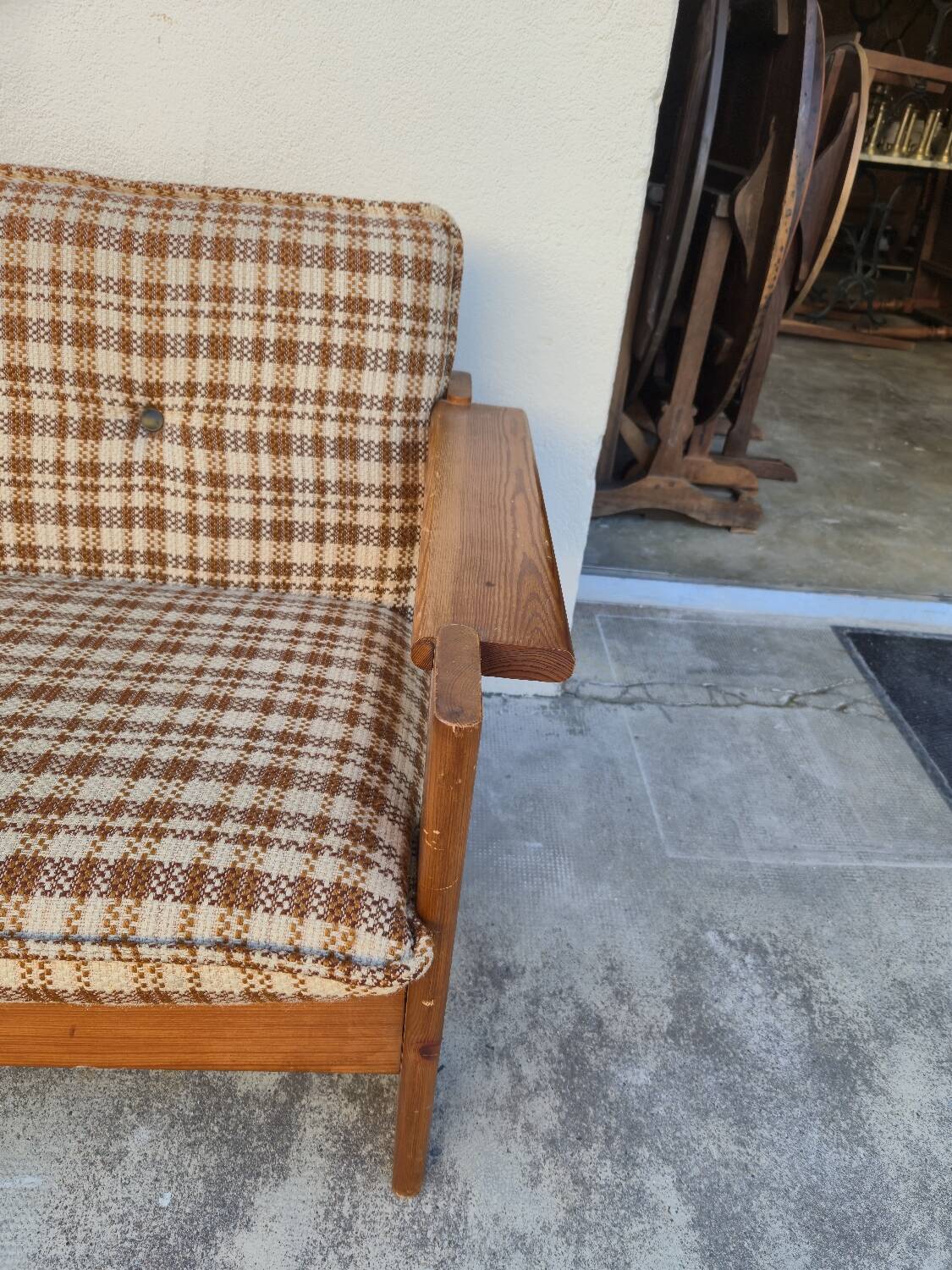 Vintage 3-seater pine sofa, Brutalist style, 1980s