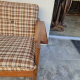 Vintage 3-seater pine sofa, Brutalist style, 1980s