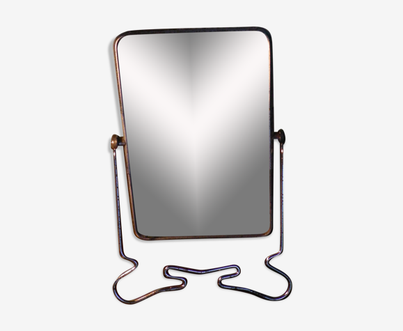 Miroir de barbier bi pied, mode suspension, biseauté, métal chromé - années 70